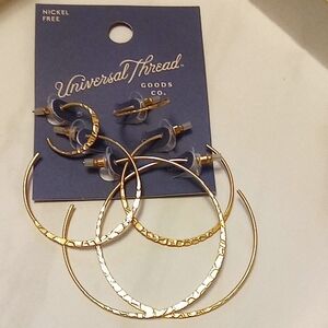 Universal Thread Gold Hammered Hoop Earrings Set